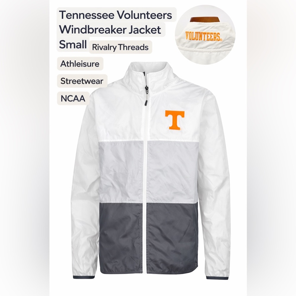 Tennessee Volunteers Windbreaker Jacket Small White Gray Full Zip Lightweight